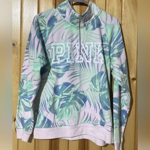Pink pullover jacket with tropical leaves prints size small pre-owned